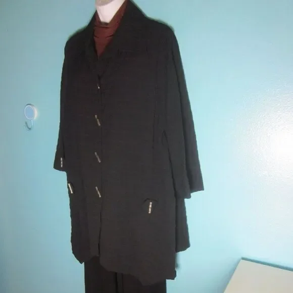 Moonlight Y&S Womens Size XL Textured Black Cotton Oversized 3/4 Sleeve Jacket
